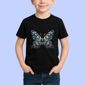 Tricou Fluture albastru cu accente argintii design regal Copii | Dama | Barbat, negru - Img 3