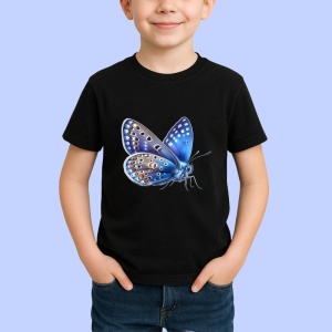 Tricou Fluture albastru cu corp maro stil realist natural Copii | Dama | Barbat, negru - Img 3