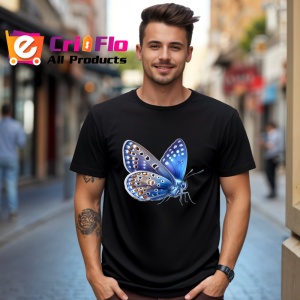 Tricou Fluture albastru cu corp maro stil realist natural Copii | Dama | Barbat, negru - Img 6