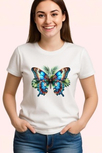Tricou Fluture albastru intens cu model simetric floral Copii | Dama | Barbat Barbat - Img 3