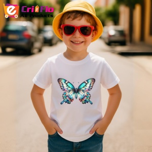 Tricou Fluture albastru pastel cu buline pe aripi design decorativ Copii | Dama | Barbat Barbat - Img 10