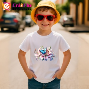 Tricou Fluture albastru pe crin roz compozitie florala vibranta Copii | Dama | Barbat Barbat - Img 10