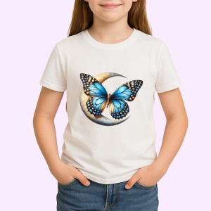 Tricou Fluture albastru pe luna stil mistic si feminin Copii | Dama | Barbat Barbat