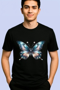 Tricou Fluture albastru perlat cu reflexii sidefate Copii | Dama | Barbat, negru - Img 2