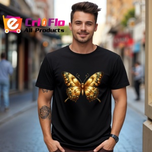 Tricou Fluture auriu cu puncte negre stil regal elegant Copii | Dama | Barbat, negru - Img 6