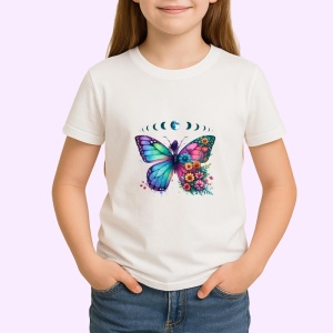 Tricou Fluture colorat cu flori si fazele lunii design boem Copii | Dama | Barbat Barbat - Img 4