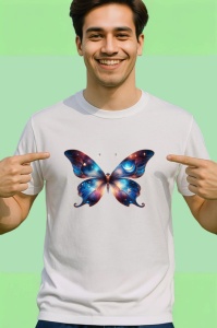 Tricou Fluture galaxie roz albastru cu efect stelar Copii | Dama | Barbat Barbat - Img 2