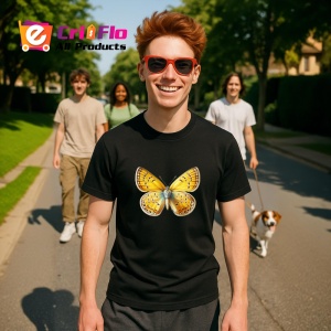 Tricou Fluture galben cald cu albastru pastel design simetric Copii | Dama | Barbat Barbat - Img 16