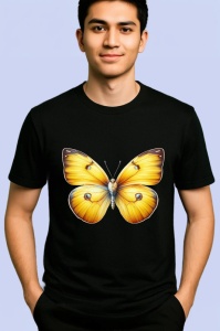 Tricou Fluture galben cald cu efect de catifea pe aripi Copii | Dama | Barbat Barbat - Img 5