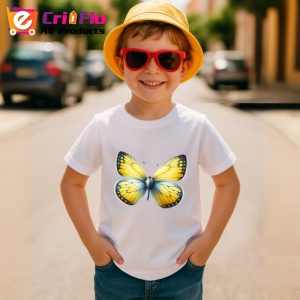 Tricou Fluture galben cu margini albe si detalii fine Copii | Dama | Barbat Barbat - Img 13