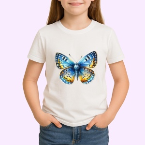 Tricou Fluture galben si albastru cu buline elegante design retro Copii | Dama | Barbat Barbat - Img 3