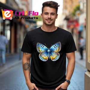 Tricou Fluture galben si albastru cu buline elegante design retro Copii | Dama | Barbat Barbat - Img 17