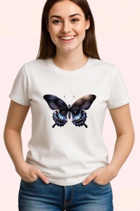 Tricou Fluture negru cu alb si accente florale contrast puternic Copii | Dama | Barbat Barbat - Img 3