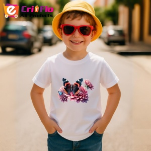 Tricou Fluture negru cu roz pe flori mari de lotus stil luxos Copii | Dama | Barbat Barbat - Img 14