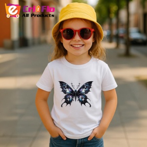 Tricou Fluture negru elegant cu accente roz si alb sidefat Copii | Dama | Barbat Barbat - Img 14