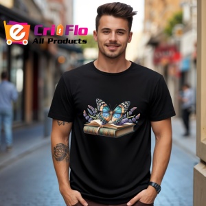 Tricou Fluture pe carti cu lavanda compozitie vintage botanica Copii | Dama | Barbat Barbat - Img 17