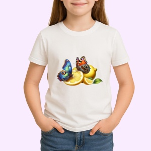 Tricou Fluture pe felii de lamaie desen decorativ estival Copii | Dama | Barbat Barbat - Img 4