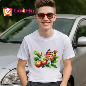 Tricou Fluture pe fructe de padure design colorat estival Copii | Dama | Barbat Barbat - Img 8