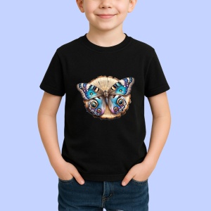 Tricou Fluture pe lemn decorat cu tonuri bej si turcoaz Copii | Dama | Barbat Barbat - Img 6