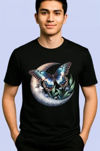 Tricou Fluture pe luna si flori albe stil mistic si feminin Copii | Dama | Barbat Barbat - Img 5