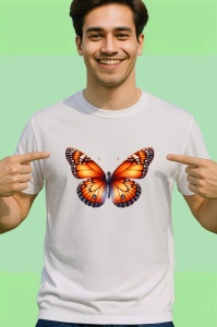Tricou Fluture portocaliu clasic cu negru in stil monarch Copii | Dama | Barbat Barbat - Img 2