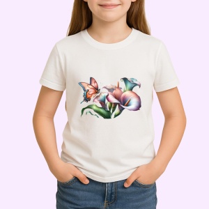 Tricou Fluture portocaliu pe crini roz compozitie artistica Copii | Dama | Barbat Barbat - Img 4