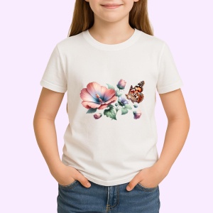 Tricou Fluture portocaliu pe flori de mac compozitie florala Copii | Dama | Barbat Barbat - Img 4