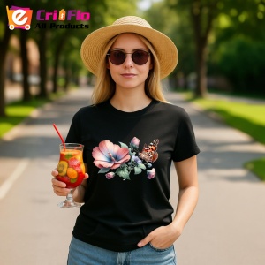 Tricou Fluture portocaliu pe flori de mac compozitie florala Copii | Dama | Barbat Barbat