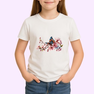 Tricou Fluture portocaliu pe flori de primavara stil delicat Copii | Dama | Barbat Barbat - Img 3