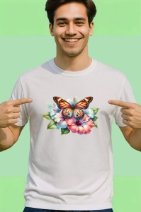 Tricou Fluture portocaliu pe hibiscus stil exotic feminin Copii | Dama | Barbat Barbat - Img 2