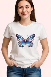 Tricou Fluture portocaliu si albastru pastel design modern Copii | Dama | Barbat Barbat - Img 3