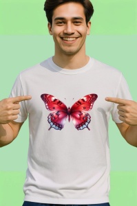 Tricou Fluture rosu cu negru pe fundal alb stil clasic Copii | Dama | Barbat Barbat - Img 2