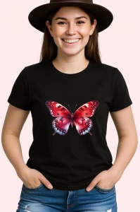 Tricou Fluture rosu cu negru pe fundal alb stil clasic Copii | Dama | Barbat Barbat