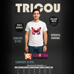 Tricou Fluture rosu cu negru si accente albastre stil regal Copii | Dama | Barbat Barbat - Img 9