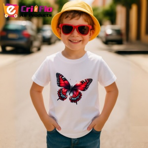 Tricou Fluture rosu cu negru si accente albe stil contrastat Copii | Dama | Barbat Barbat - Img 13