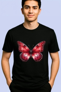 Tricou Fluture rosu intens cu accente negre design dramatic Copii | Dama | Barbat Barbat - Img 5