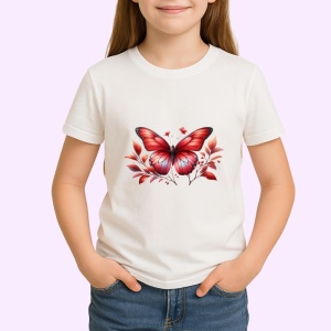 Tricou Fluture rosu pe crenguta cu frunze decor elegante Copii | Dama | Barbat Barbat - Img 4
