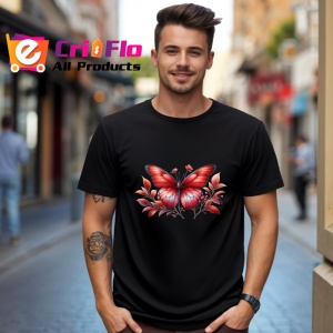 Tricou Fluture rosu pe crenguta cu frunze decor elegante Copii | Dama | Barbat Barbat - Img 17