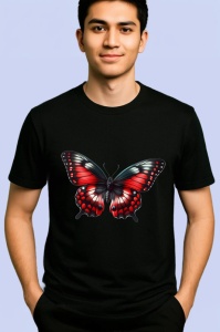 Tricou Fluture rosu si negru in stil monarch realist Copii | Dama | Barbat Barbat - Img 5