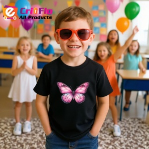 Tricou Fluture roz cu buline negre si degrade alb decorativ Copii | Dama | Barbat Barbat