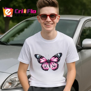 Tricou Fluture roz cu negru stil pastel intens contrastant Copii | Dama | Barbat Barbat - Img 9