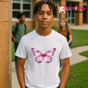 Tricou Fluture roz deschis cu aripi diafane pastel Copii | Dama | Barbat Barbat - Img 8