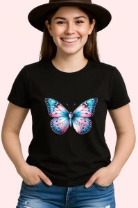 Tricou Fluture roz pastel cu accente albastre design feminin Copii | Dama | Barbat Barbat - Img 6