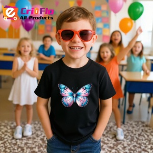 Tricou Fluture roz pastel cu accente albastre design feminin Copii | Dama | Barbat Barbat - Img 20