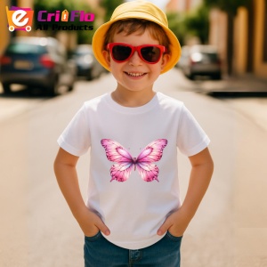 Tricou Fluture roz pastel cu detalii fine si feminine Copii | Dama | Barbat Barbat