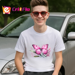 Tricou Fluture roz pe crenguta cu frunze stil feminin delicat Copii | Dama | Barbat Barbat - Img 9