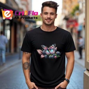 Tricou Fluture roz pe frunze de toamna grafica eleganta Copii | Dama | Barbat Barbat - Img 17