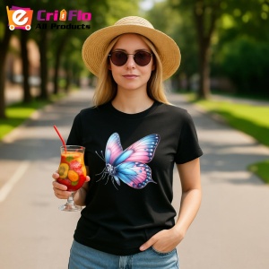 Tricou Fluture roz si albastru pastel design feminin elegant Copii | Dama | Barbat Barbat - Img 22