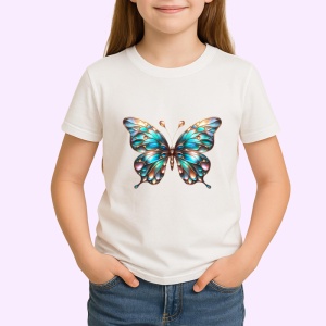 Tricou Fluture turcoaz si auriu cu accente metalice lucioase Copii | Dama | Barbat Barbat - Img 4