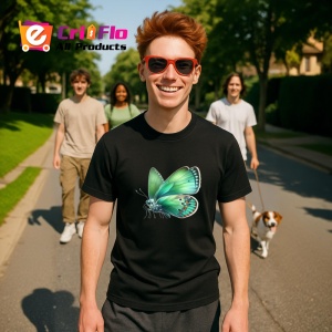 Tricou Fluture verde natural cu aripi catifelate design botanic Copii | Dama | Barbat Barbat - Img 17